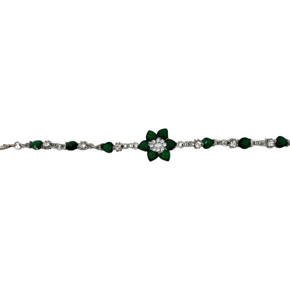 Charming Charlie Bracelet - Faux Jade Stones & Rhinestone - Bracelet 7.5 in - Picture 4 of 6